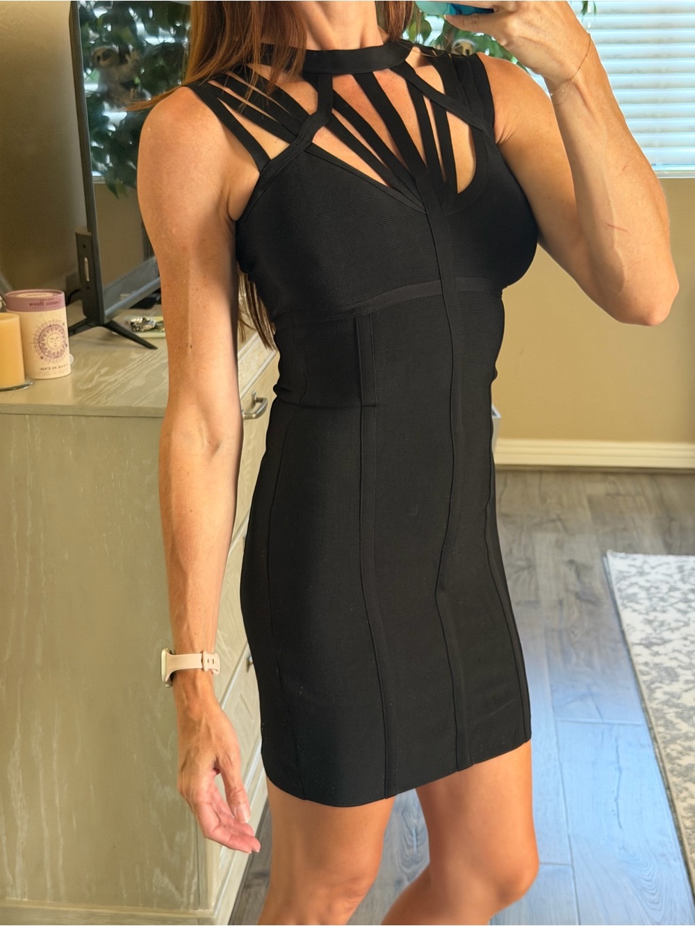 Bebe Black Strappy Bodycon Dress- Size XS